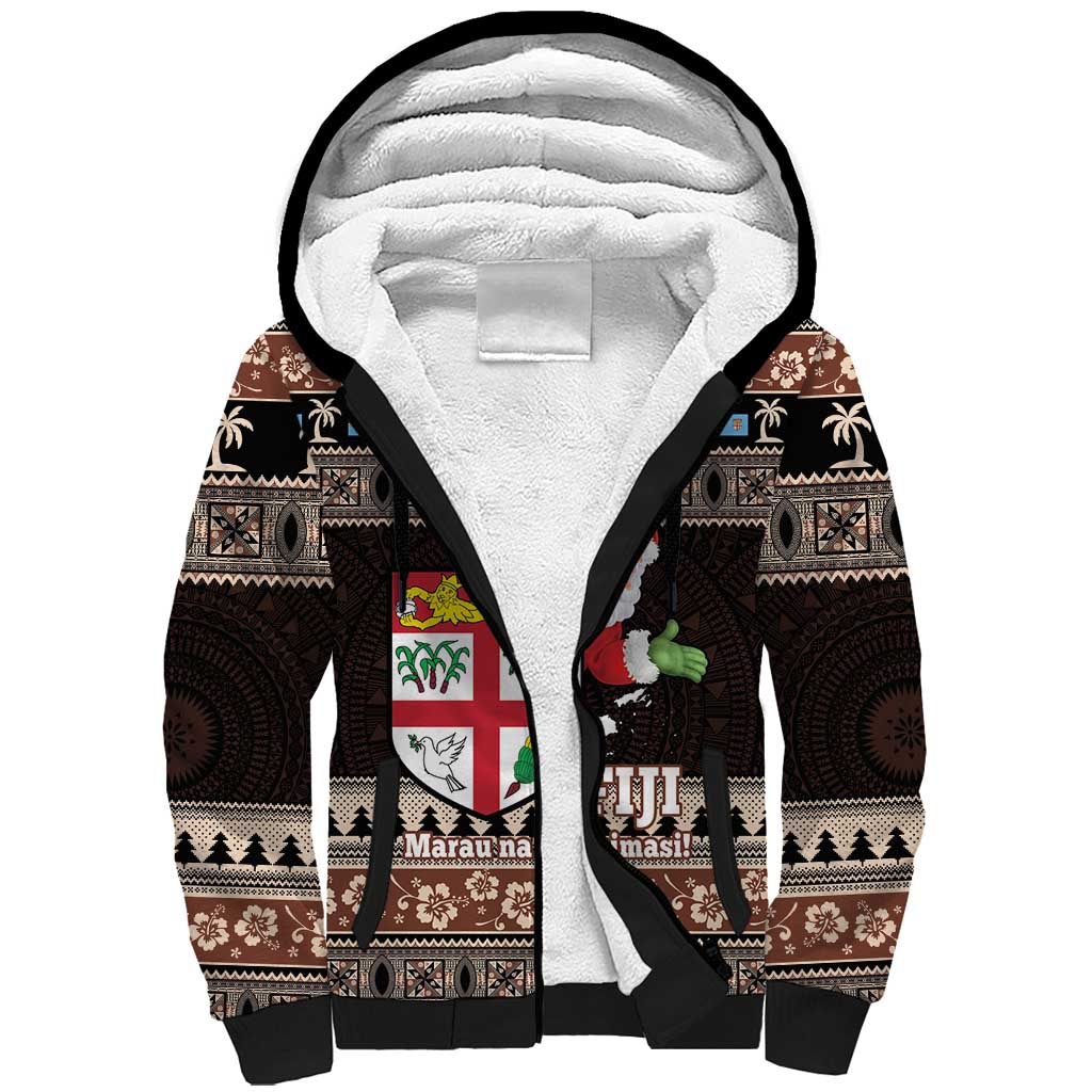 Fiji Christmas Sherpa Hoodie Fijian Masi Marau na Kerisimasi! - Brown LT14 Unisex Brown - Polynesian Pride