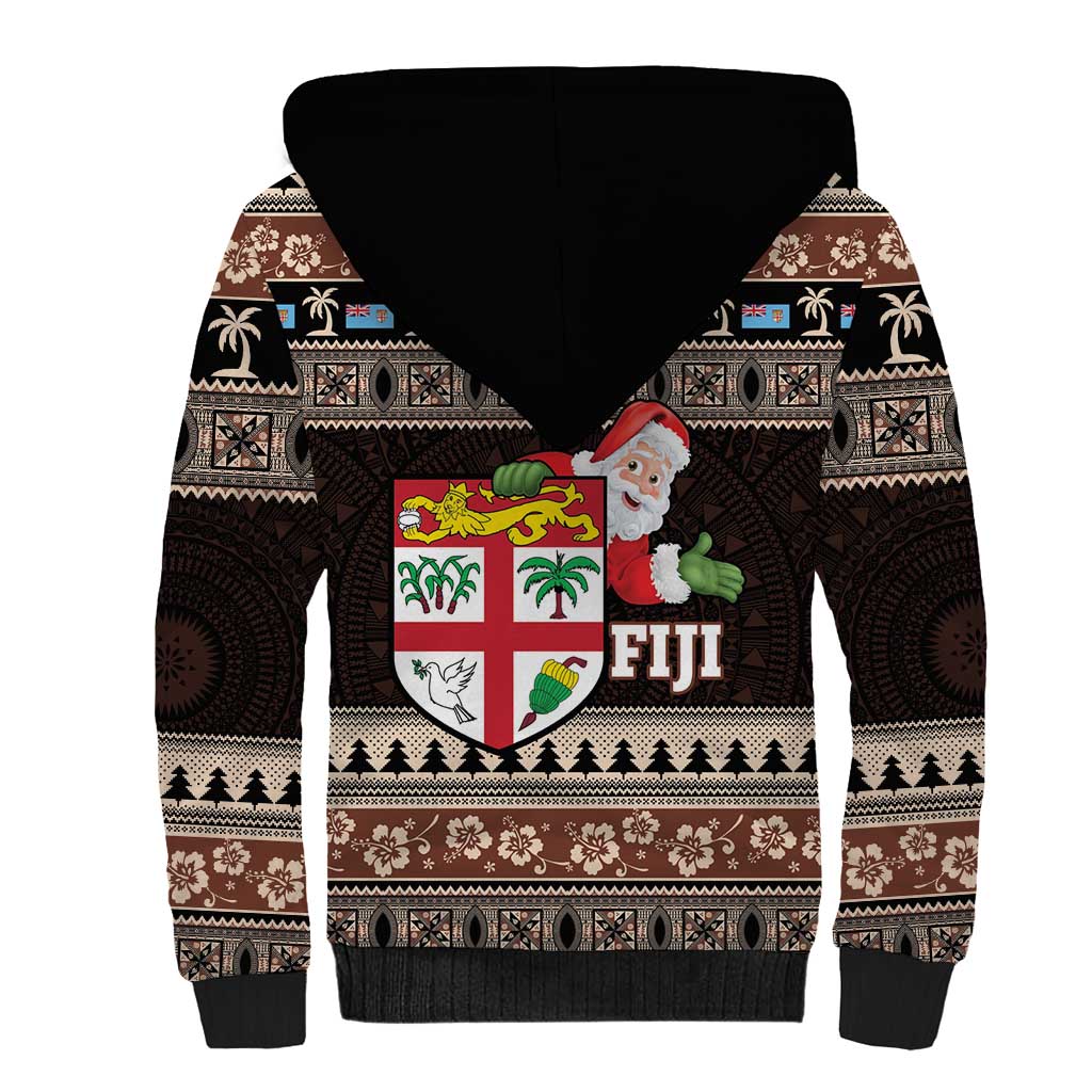 Fiji Christmas Sherpa Hoodie Fijian Masi Marau na Kerisimasi! - Brown LT14 - Polynesian Pride