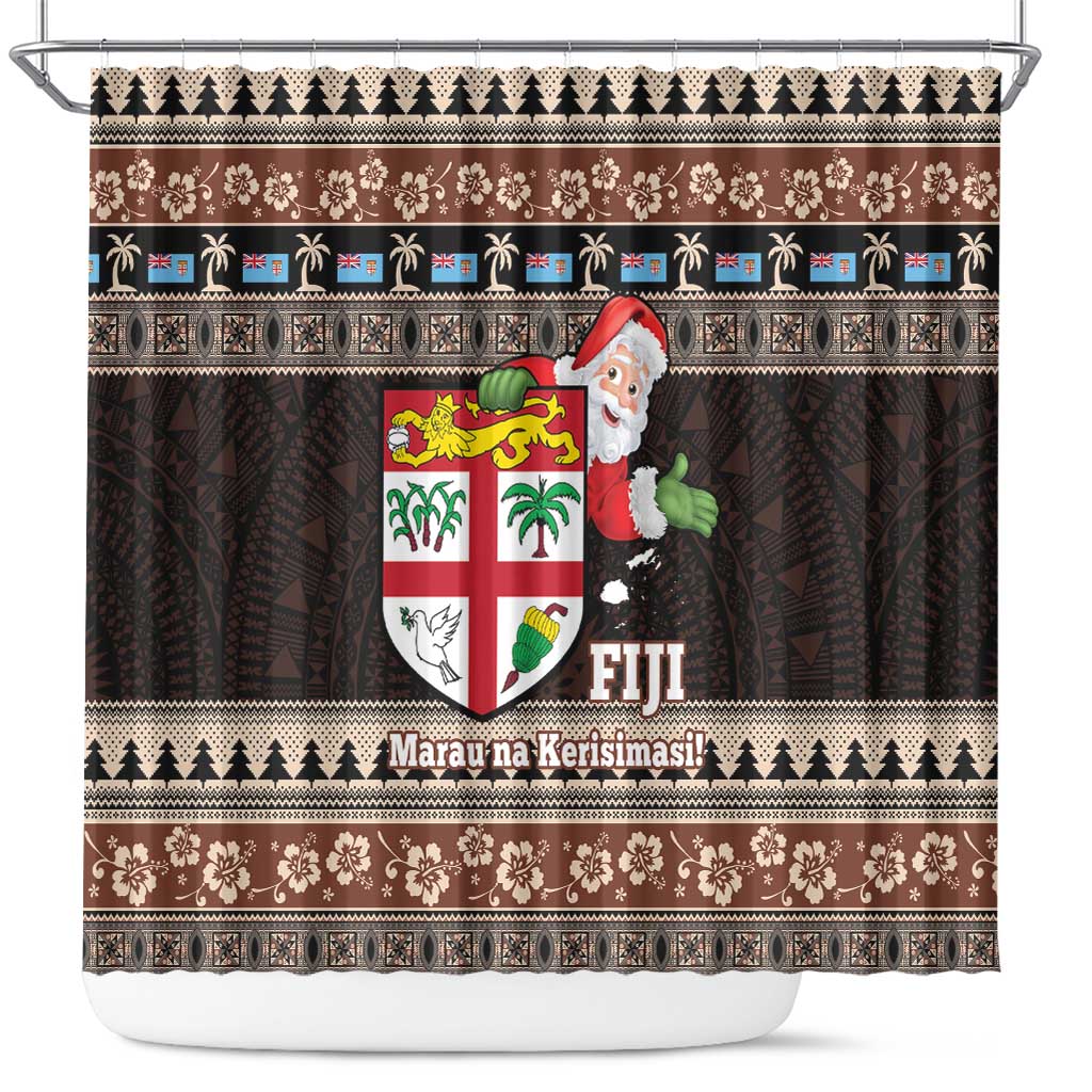 Fiji Christmas Shower Curtain Fijian Masi Marau na Kerisimasi! - Brown LT14 Brown - Polynesian Pride