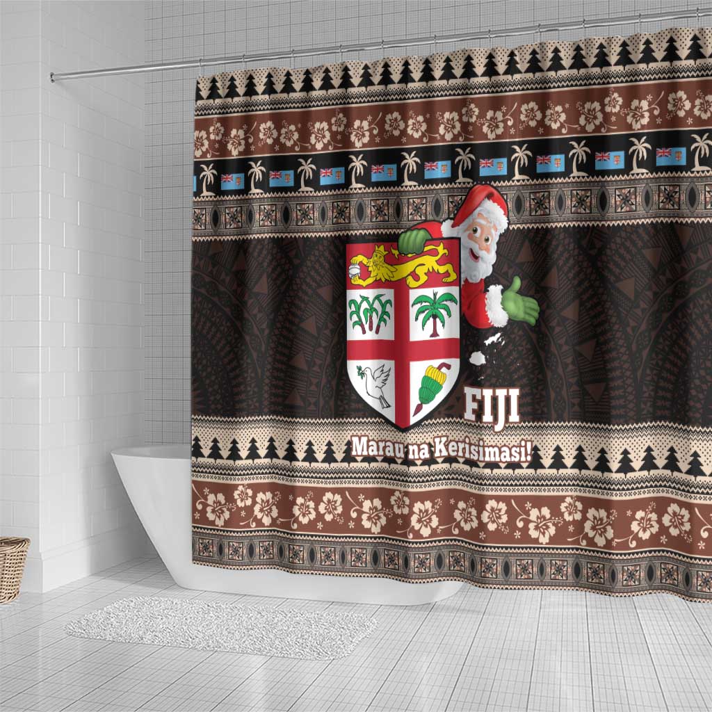 Fiji Christmas Shower Curtain Fijian Masi Marau na Kerisimasi! - Brown LT14 - Polynesian Pride