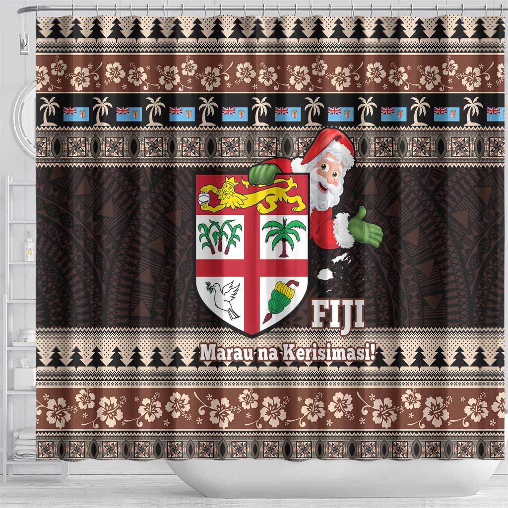 Fiji Christmas Shower Curtain Fijian Masi Marau na Kerisimasi! - Brown LT14 - Polynesian Pride