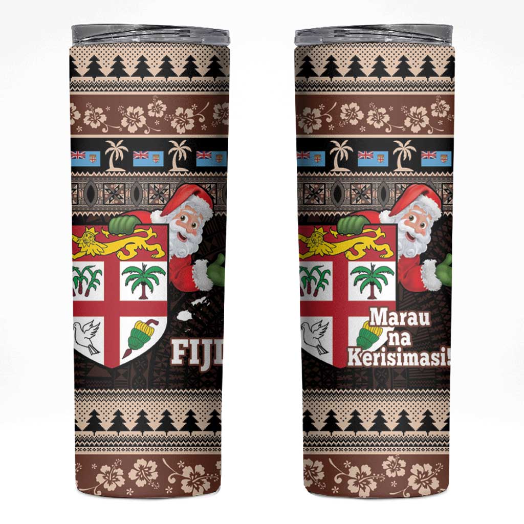 Fiji Christmas Skinny Tumbler Fijian Masi Marau na Kerisimasi! - Brown LT14 Brown - Polynesian Pride