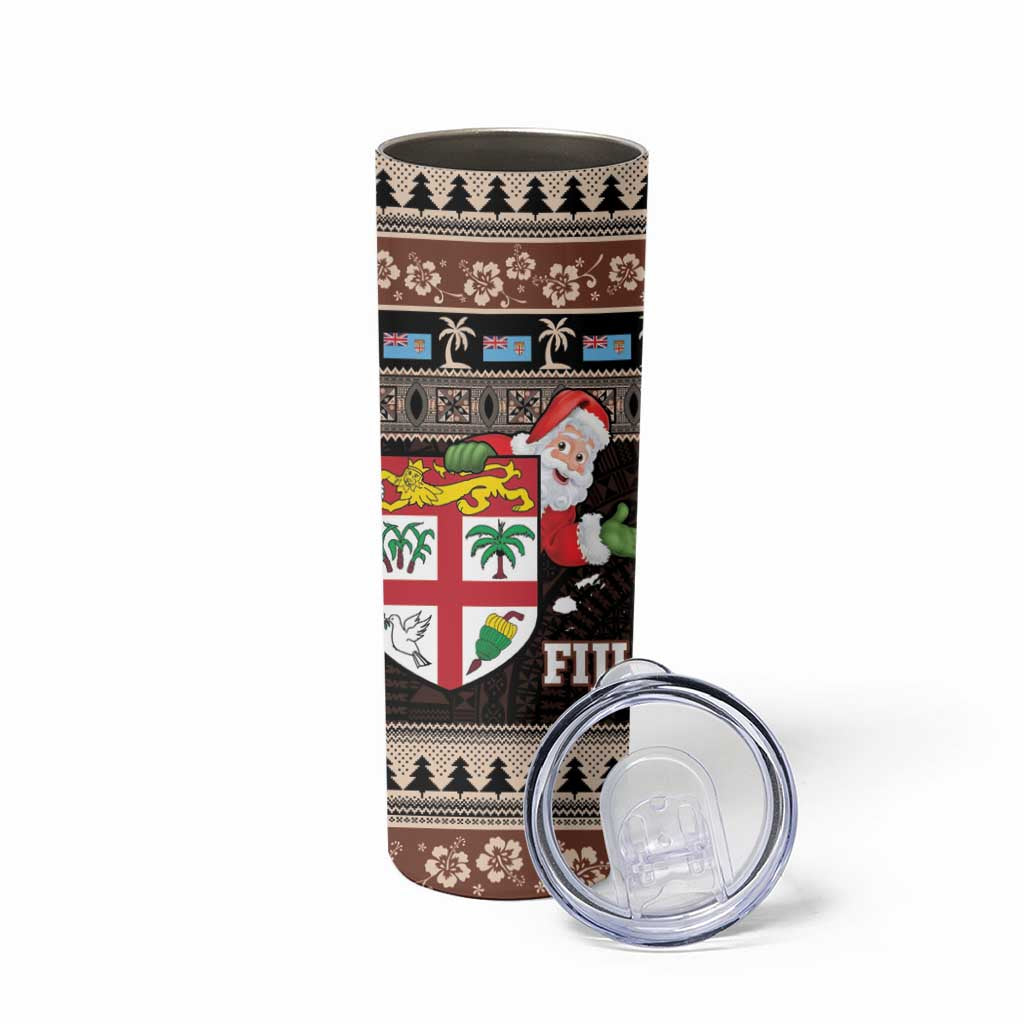 Fiji Christmas Skinny Tumbler Fijian Masi Marau na Kerisimasi! - Brown LT14 - Polynesian Pride
