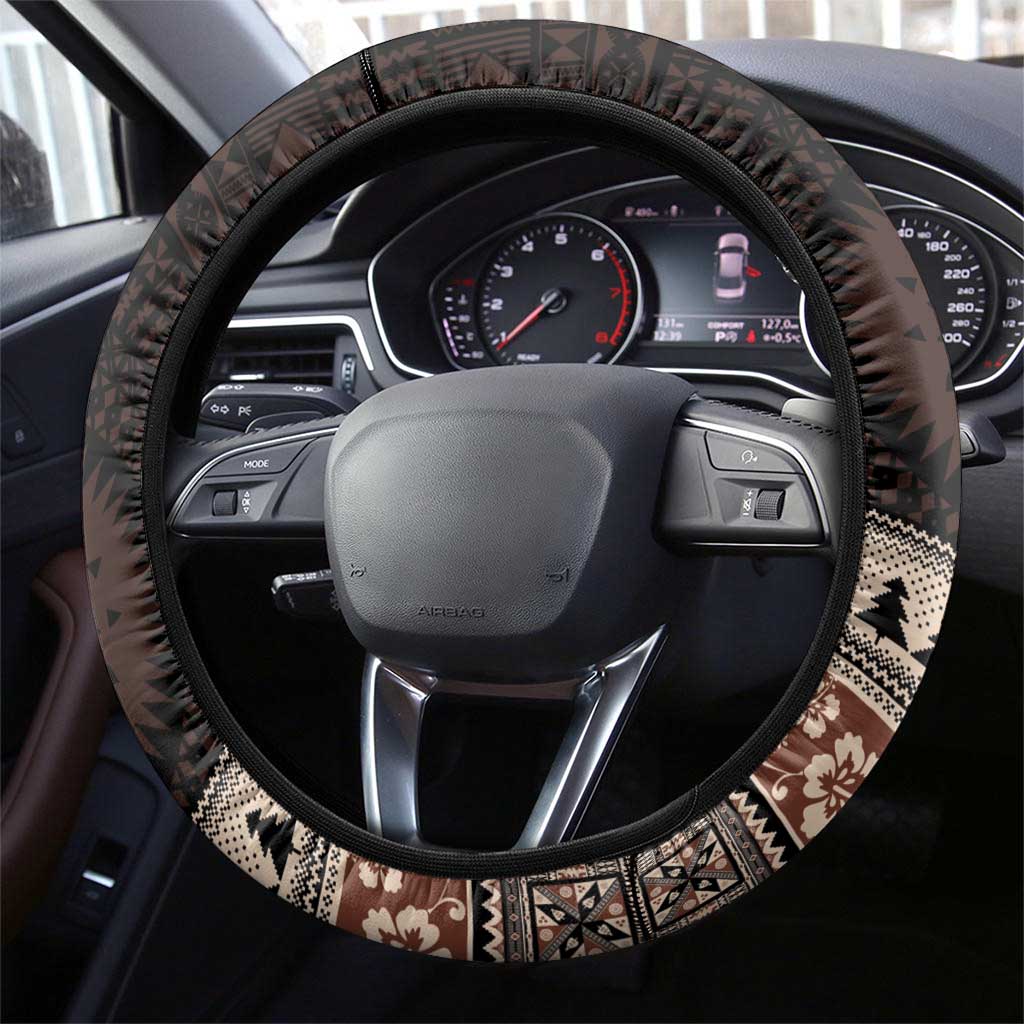 Fiji Christmas Steering Wheel Cover Fijian Masi Marau na Kerisimasi! - Brown LT14 - Polynesian Pride