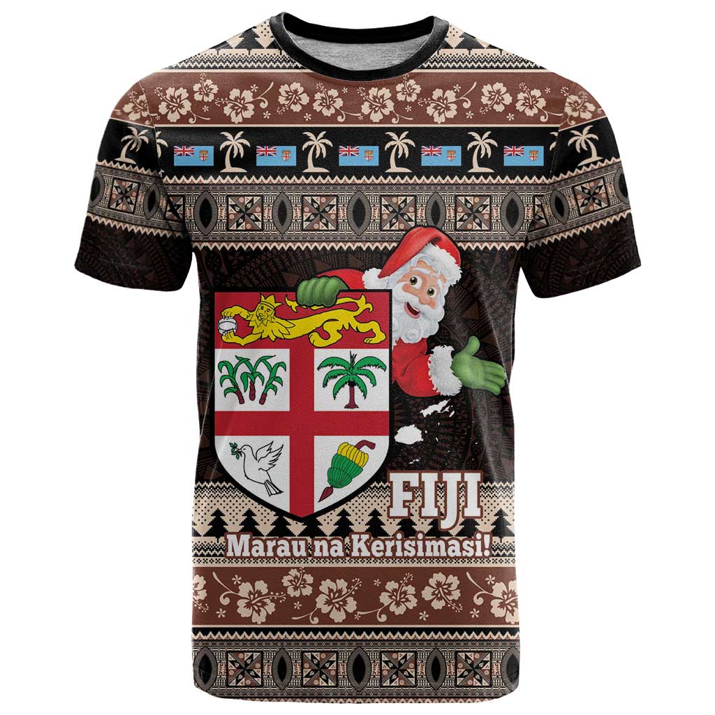 Fiji Christmas T Shirt Fijian Masi Marau na Kerisimasi! - Brown LT14 Brown - Polynesian Pride