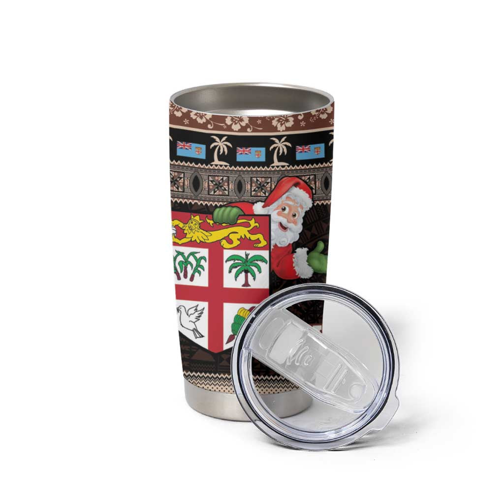 Fiji Christmas Tumbler Cup Fijian Masi Marau na Kerisimasi! - Brown LT14 - Polynesian Pride