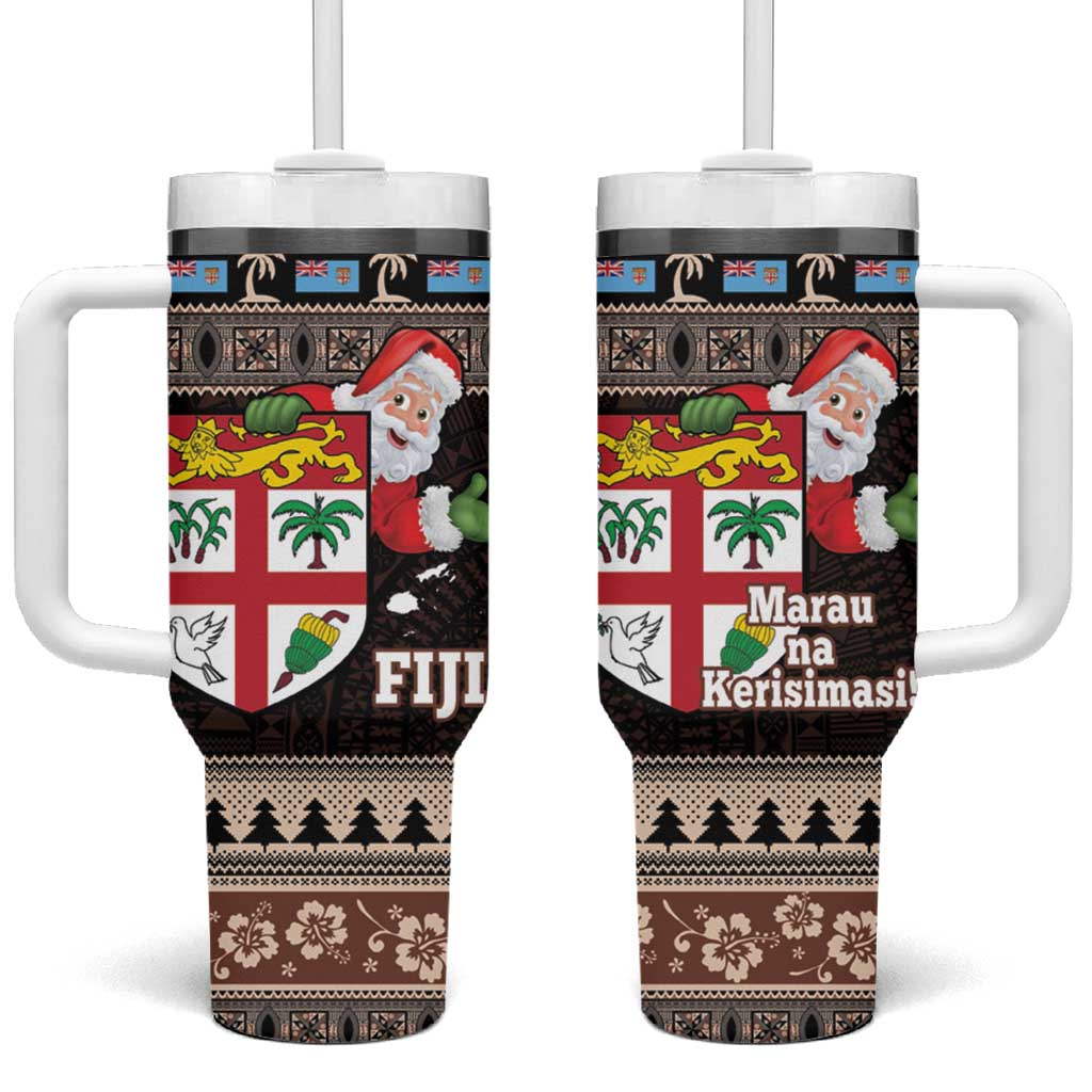 Fiji Christmas Tumbler With Handle Fijian Masi Marau na Kerisimasi! - Brown LT14 One Size: 40 oz Brown - Polynesian Pride