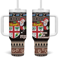 Fiji Christmas Tumbler With Handle Fijian Masi Marau na Kerisimasi! - Brown LT14 One Size: 40 oz Brown - Polynesian Pride