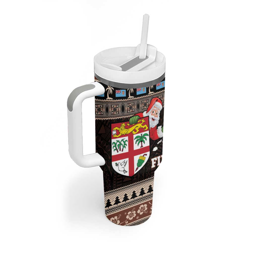 Fiji Christmas Tumbler With Handle Fijian Masi Marau na Kerisimasi! - Brown LT14 - Polynesian Pride