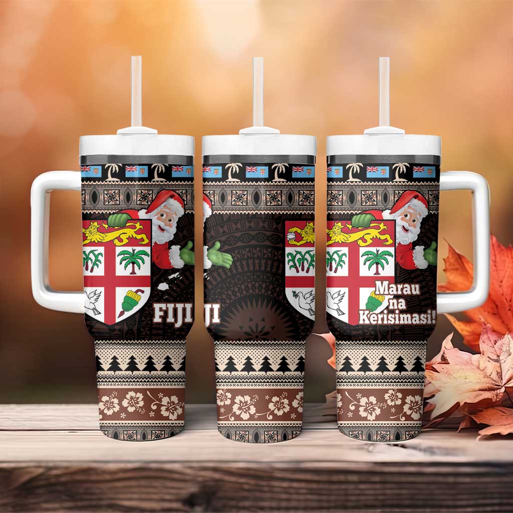 Fiji Christmas Tumbler With Handle Fijian Masi Marau na Kerisimasi! - Brown LT14 - Polynesian Pride