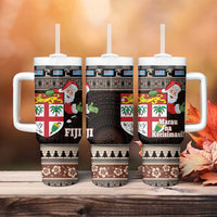 Fiji Christmas Tumbler With Handle Fijian Masi Marau na Kerisimasi! - Brown LT14 - Polynesian Pride