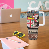Fiji Christmas Tumbler With Handle Fijian Masi Marau na Kerisimasi! - Brown LT14 - Polynesian Pride