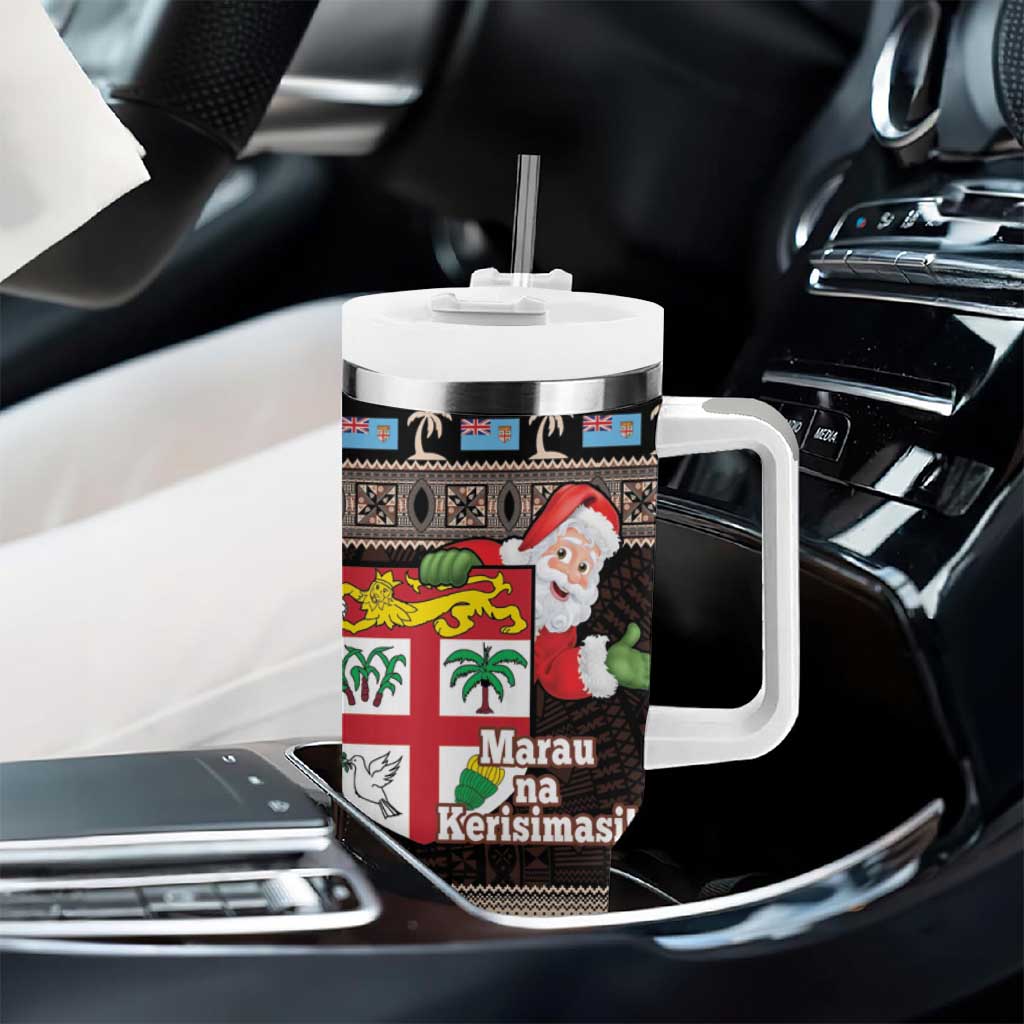Fiji Christmas Tumbler With Handle Fijian Masi Marau na Kerisimasi! - Brown LT14 - Polynesian Pride