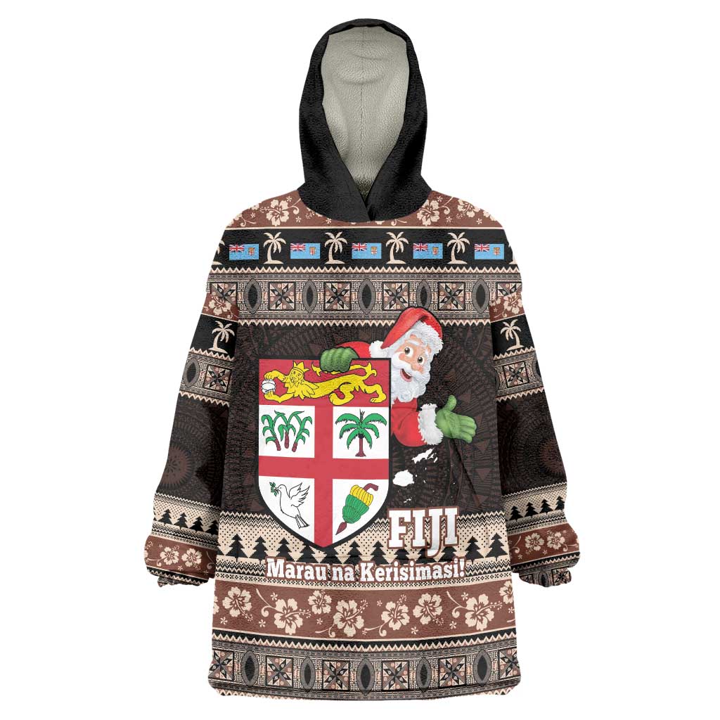 Fiji Christmas Wearable Blanket Hoodie Fijian Masi Marau na Kerisimasi! - Brown LT14 One Size Brown - Polynesian Pride