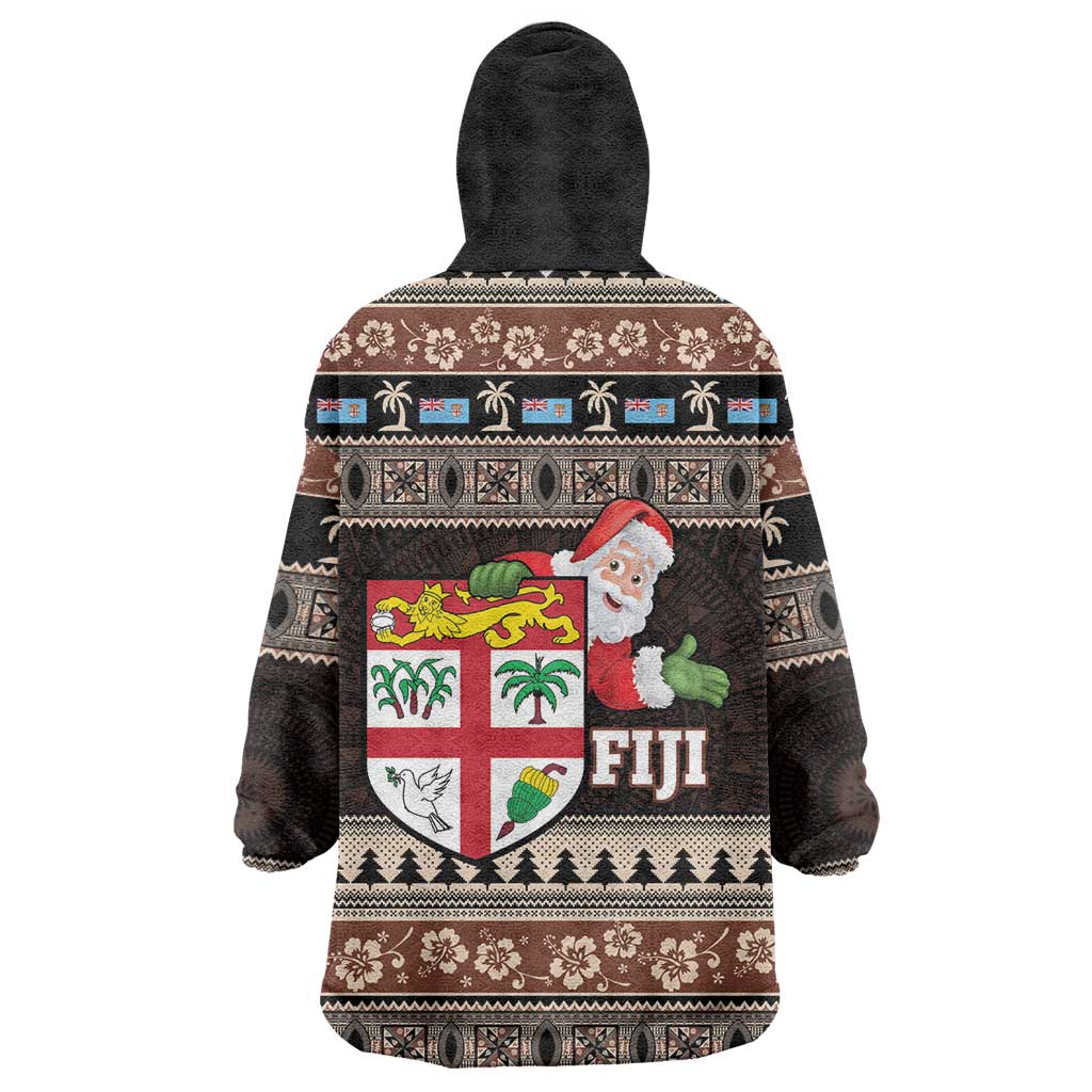 Fiji Christmas Wearable Blanket Hoodie Fijian Masi Marau na Kerisimasi! - Brown LT14 - Polynesian Pride