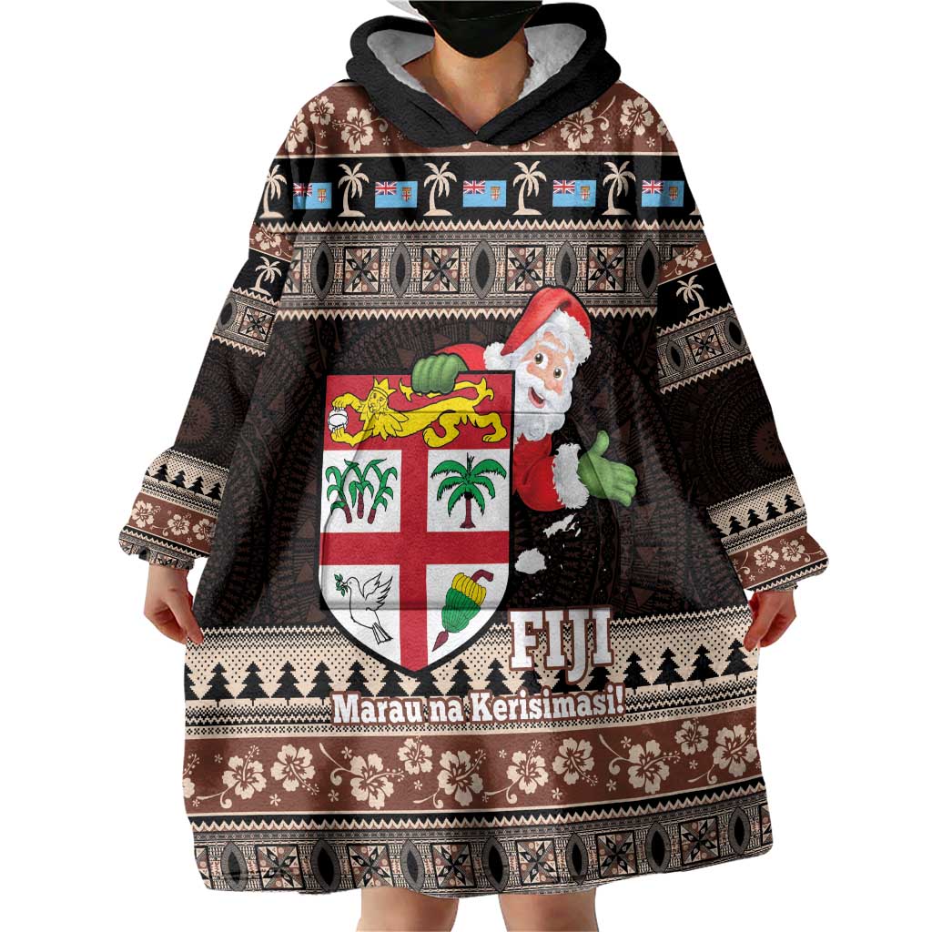 Fiji Christmas Wearable Blanket Hoodie Fijian Masi Marau na Kerisimasi! - Brown LT14 - Polynesian Pride
