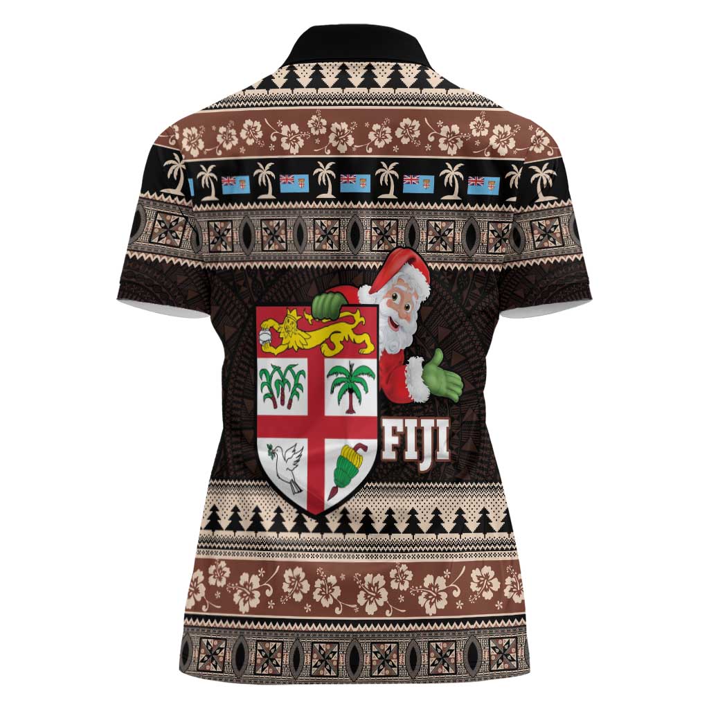 Fiji Christmas Women Polo Shirt Fijian Masi Marau na Kerisimasi! - Brown