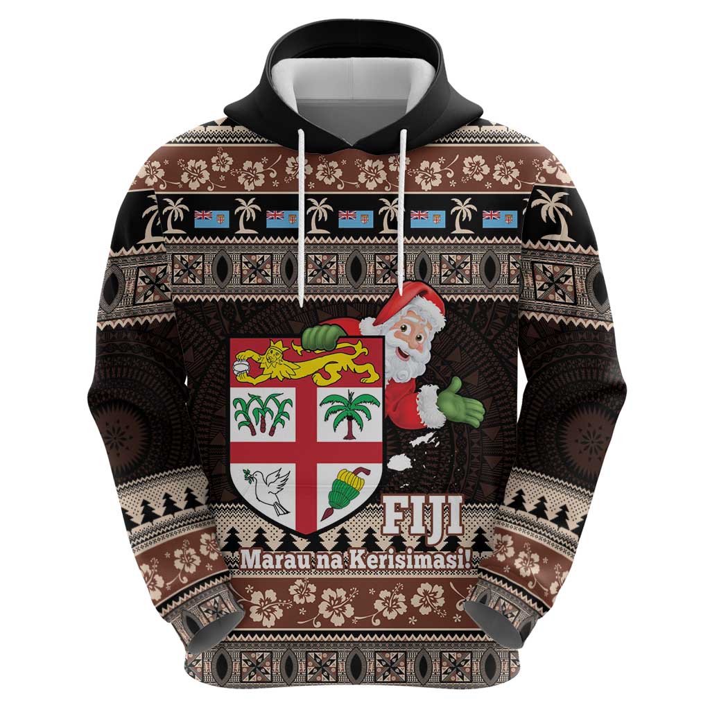 Fiji Christmas Zip Hoodie Fijian Masi Marau na Kerisimasi! - Brown LT14 - Polynesian Pride