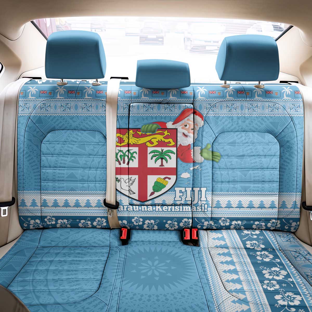 Fiji Christmas Back Car Seat Cover Fijian Masi Marau na Kerisimasi! - Blue LT14 - Polynesian Pride