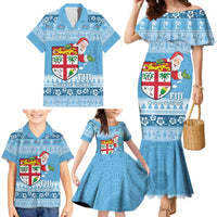 Fiji Christmas Family Matching Mermaid Dress and Hawaiian Shirt Fijian Masi Marau na Kerisimasi! - Blue LT14 - Polynesian Pride