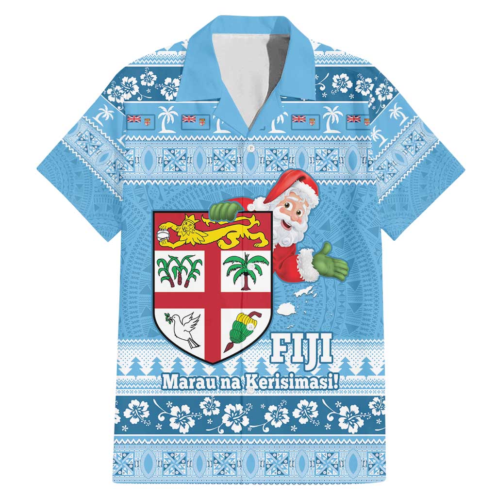 Fiji Christmas Family Matching Mermaid Dress and Hawaiian Shirt Fijian Masi Marau na Kerisimasi! - Blue LT14 Dad's Shirt - Short Sleeve Blue - Polynesian Pride