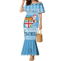 Fiji Christmas Family Matching Mermaid Dress and Hawaiian Shirt Fijian Masi Marau na Kerisimasi! - Blue LT14 Mom's Dress Blue - Polynesian Pride