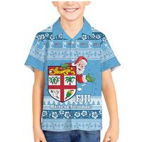 Fiji Christmas Family Matching Mermaid Dress and Hawaiian Shirt Fijian Masi Marau na Kerisimasi! - Blue LT14 Son's Shirt Blue - Polynesian Pride