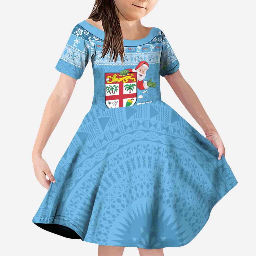 Fiji Christmas Family Matching Puletasi and Hawaiian Shirt Fijian Masi Marau na Kerisimasi! - Blue LT14 Daughter's Dress Blue - Polynesian Pride