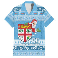 Fiji Christmas Family Matching Puletasi and Hawaiian Shirt Fijian Masi Marau na Kerisimasi! - Blue LT14 Dad's Shirt - Short Sleeve Blue - Polynesian Pride