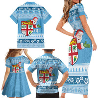 Fiji Christmas Family Matching Short Sleeve Bodycon Dress and Hawaiian Shirt Fijian Masi Marau na Kerisimasi! - Blue LT14 - Polynesian Pride