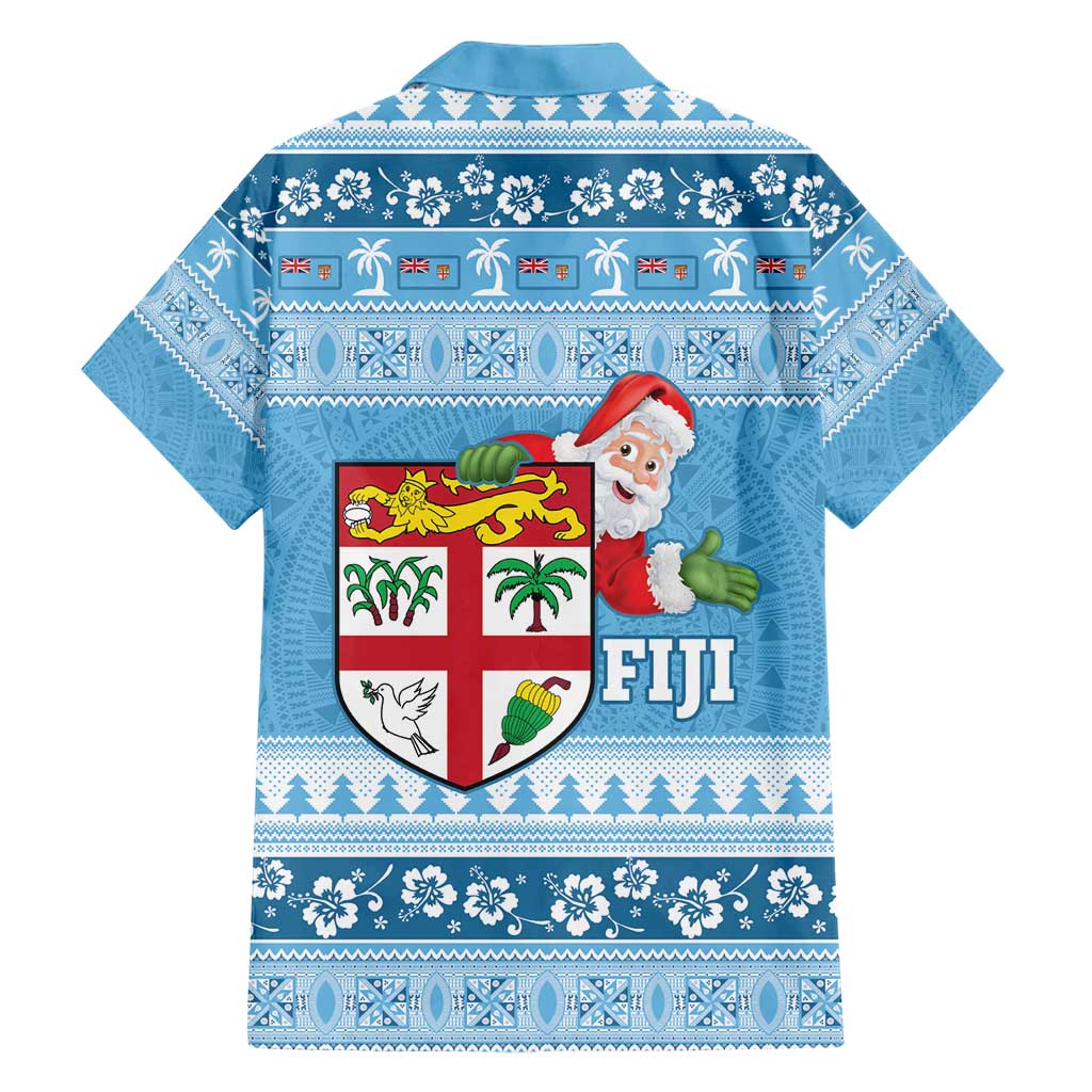 Fiji Christmas Family Matching Short Sleeve Bodycon Dress and Hawaiian Shirt Fijian Masi Marau na Kerisimasi! - Blue LT14 - Polynesian Pride