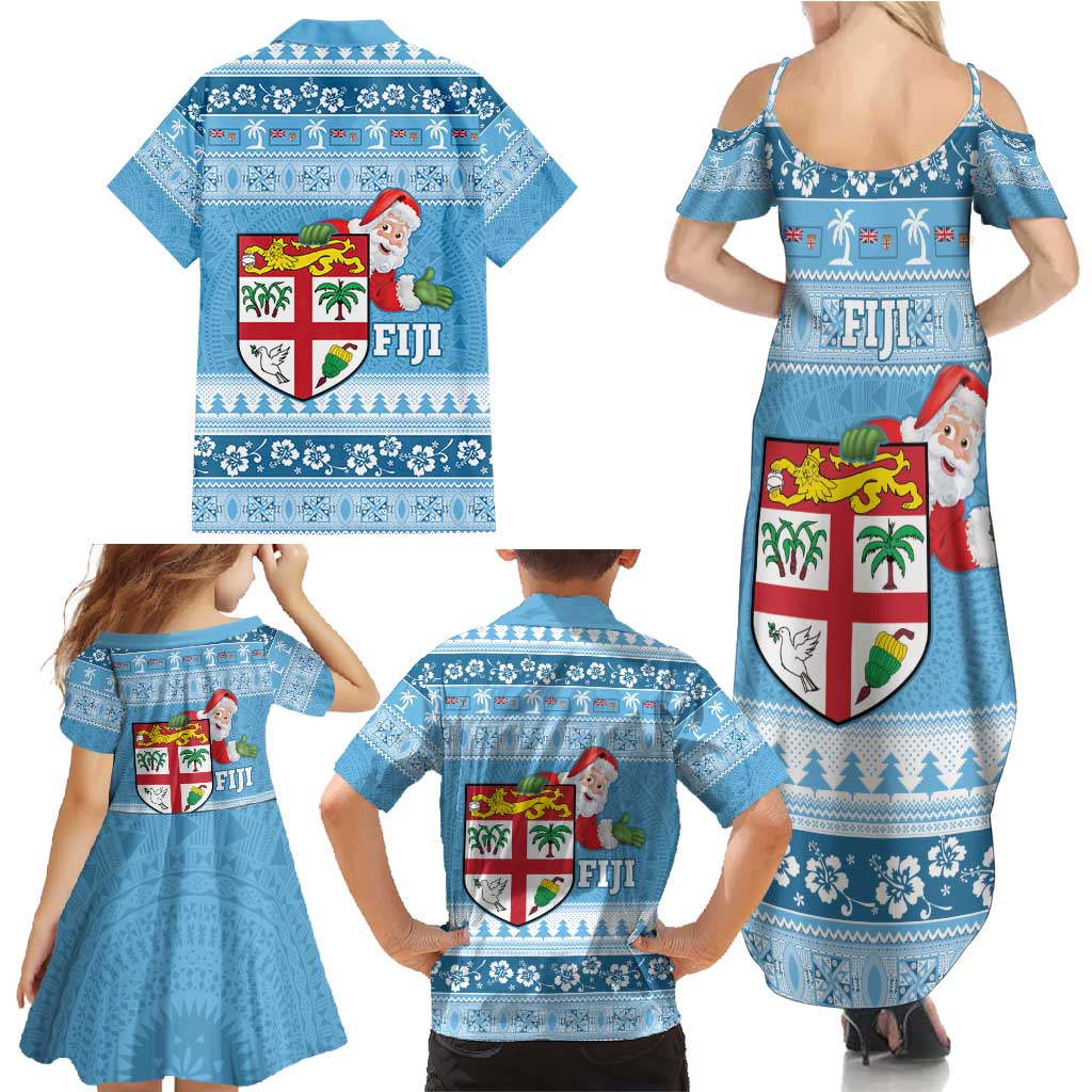 Fiji Christmas Family Matching Summer Maxi Dress and Hawaiian Shirt Fijian Masi Marau na Kerisimasi! - Blue LT14 - Polynesian Pride