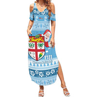 Fiji Christmas Family Matching Summer Maxi Dress and Hawaiian Shirt Fijian Masi Marau na Kerisimasi! - Blue LT14 Mom's Dress Blue - Polynesian Pride