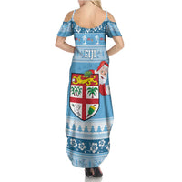 Fiji Christmas Family Matching Summer Maxi Dress and Hawaiian Shirt Fijian Masi Marau na Kerisimasi! - Blue LT14 - Polynesian Pride