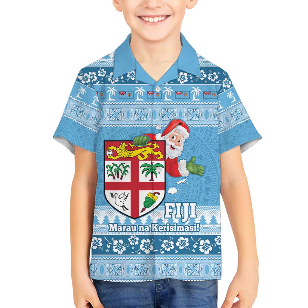 Fiji Christmas Family Matching Summer Maxi Dress and Hawaiian Shirt Fijian Masi Marau na Kerisimasi! - Blue LT14 Son's Shirt Blue - Polynesian Pride