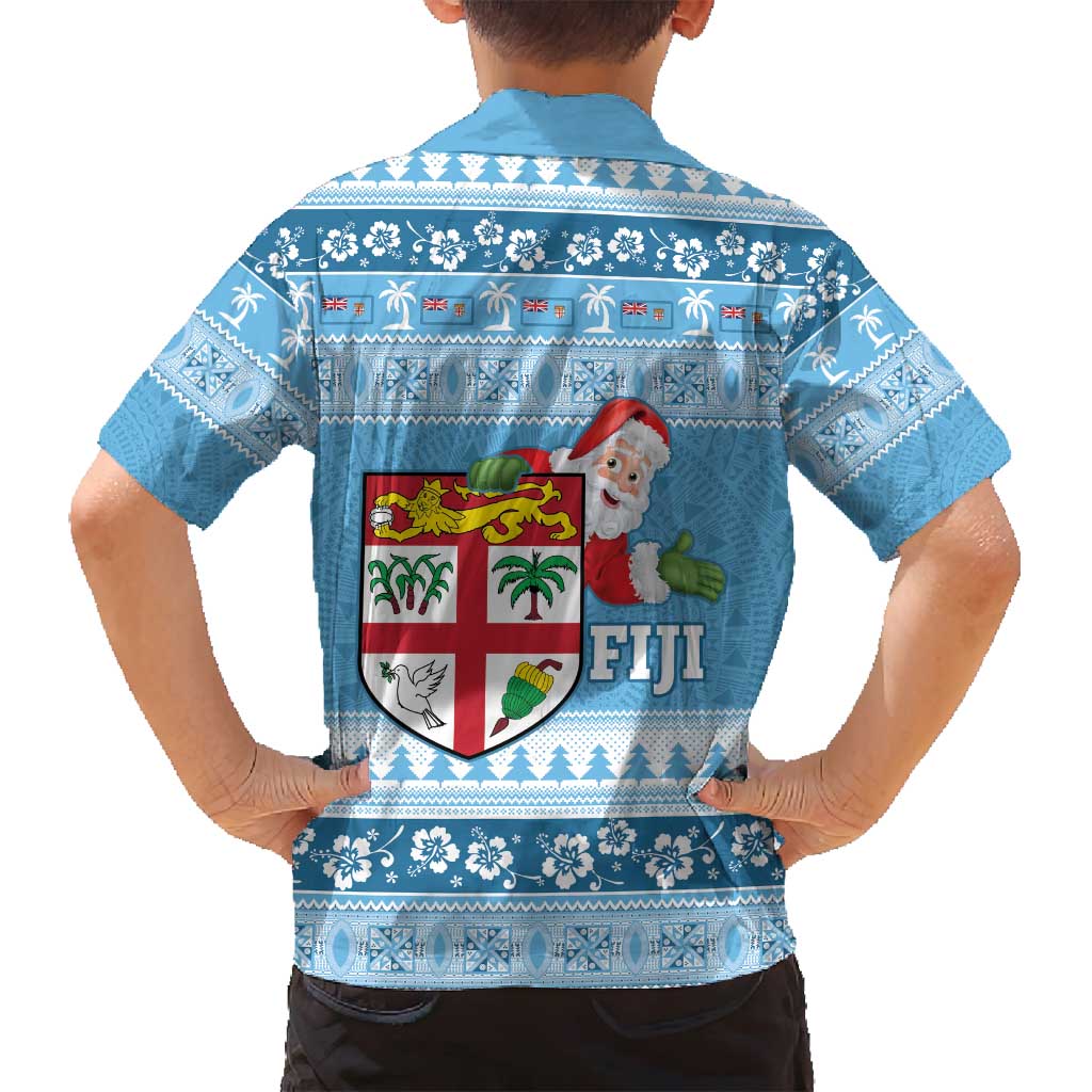 Fiji Christmas Family Matching Tank Maxi Dress and Hawaiian Shirt Fijian Masi Marau na Kerisimasi! - Blue LT14 - Polynesian Pride