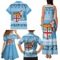 Fiji Christmas Family Matching Tank Maxi Dress and Hawaiian Shirt Fijian Masi Marau na Kerisimasi! - Blue LT14 - Polynesian Pride