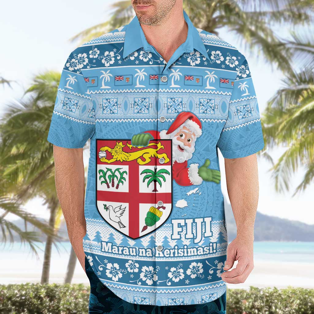 Fiji Christmas Hawaiian Shirt Fijian Masi Marau na Kerisimasi! - Blue LT14 - Polynesian Pride