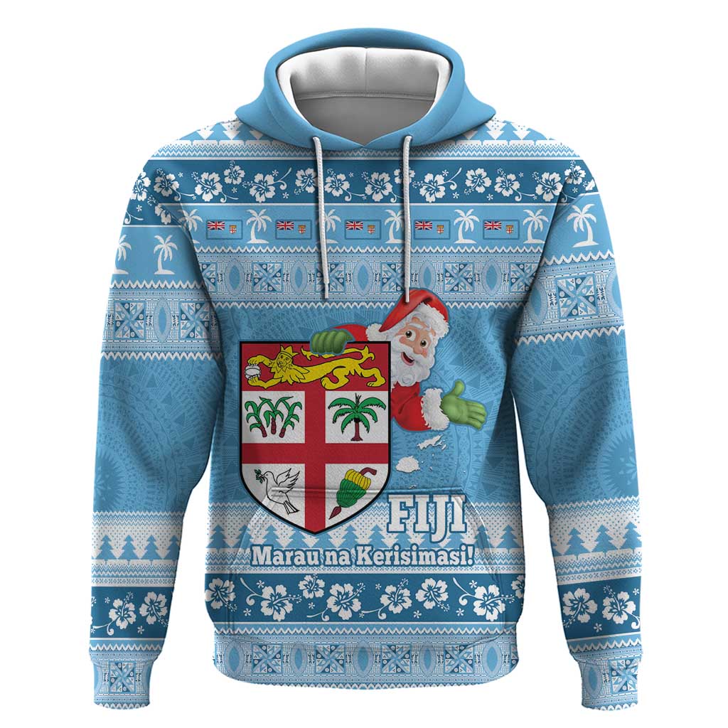 Fiji Christmas Hoodie Fijian Masi Marau na Kerisimasi! - Blue LT14 Pullover Hoodie Blue - Polynesian Pride