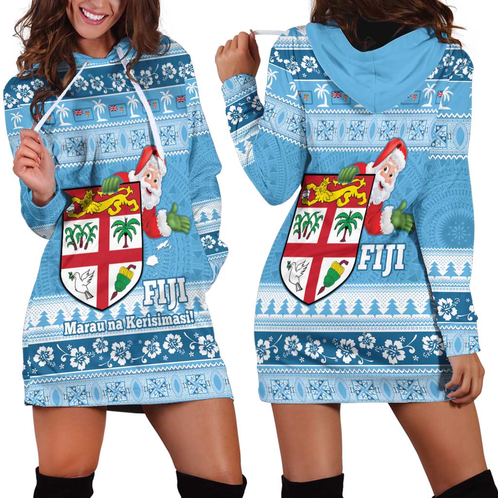 Fiji Christmas Hoodie Dress Fijian Masi Marau na Kerisimasi! - Blue LT14 - Polynesian Pride