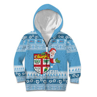 Fiji Christmas Kid Hoodie Fijian Masi Marau na Kerisimasi! - Blue LT14 Zip Hoodie Blue - Polynesian Pride