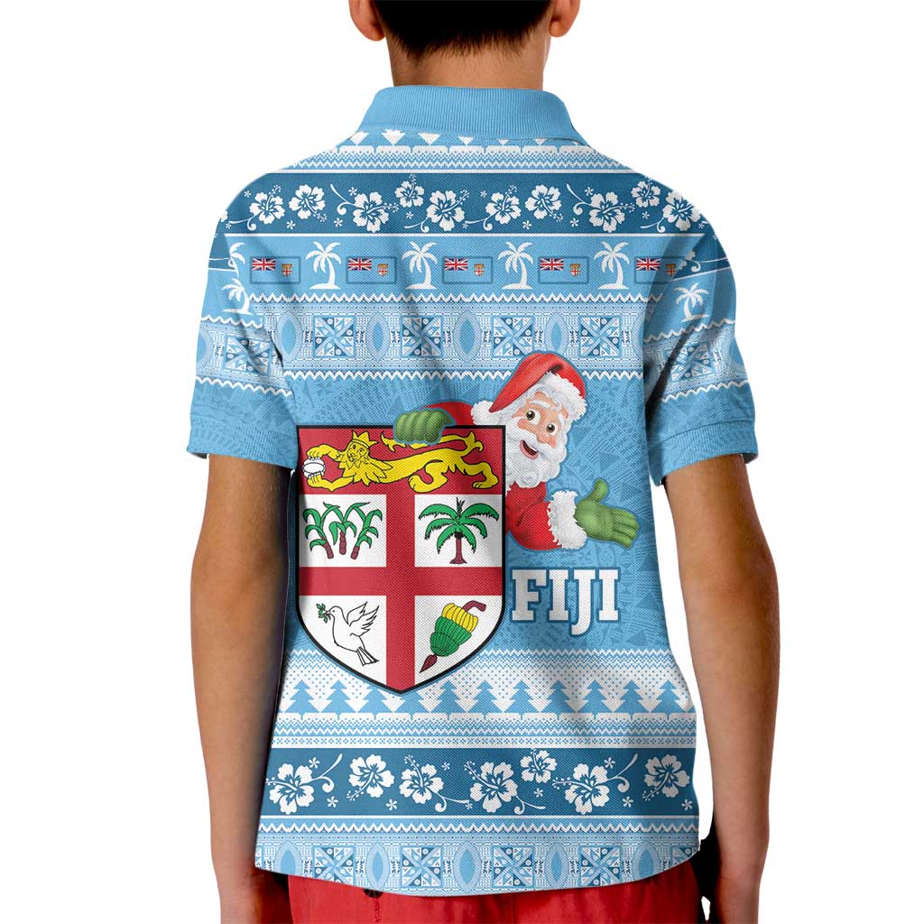 Fiji Christmas Kid Polo Shirt Fijian Masi Marau na Kerisimasi! - Blue LT14 - Polynesian Pride
