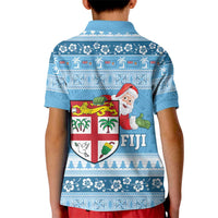 Fiji Christmas Kid Polo Shirt Fijian Masi Marau na Kerisimasi! - Blue LT14 - Polynesian Pride