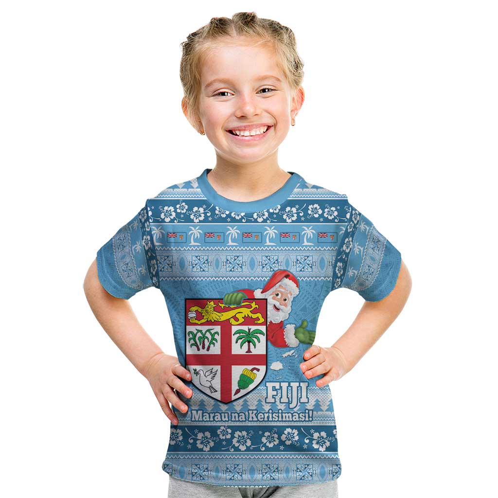 Fiji Christmas Kid T Shirt Fijian Masi Marau na Kerisimasi! - Blue LT14 Blue - Polynesian Pride