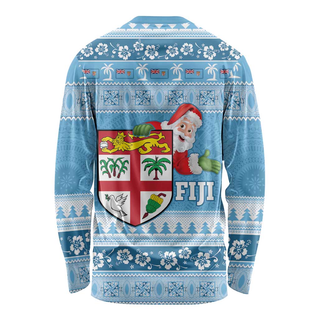 Fiji Christmas Long Sleeve Shirt Fijian Masi Marau na Kerisimasi! - Blue LT14 - Polynesian Pride