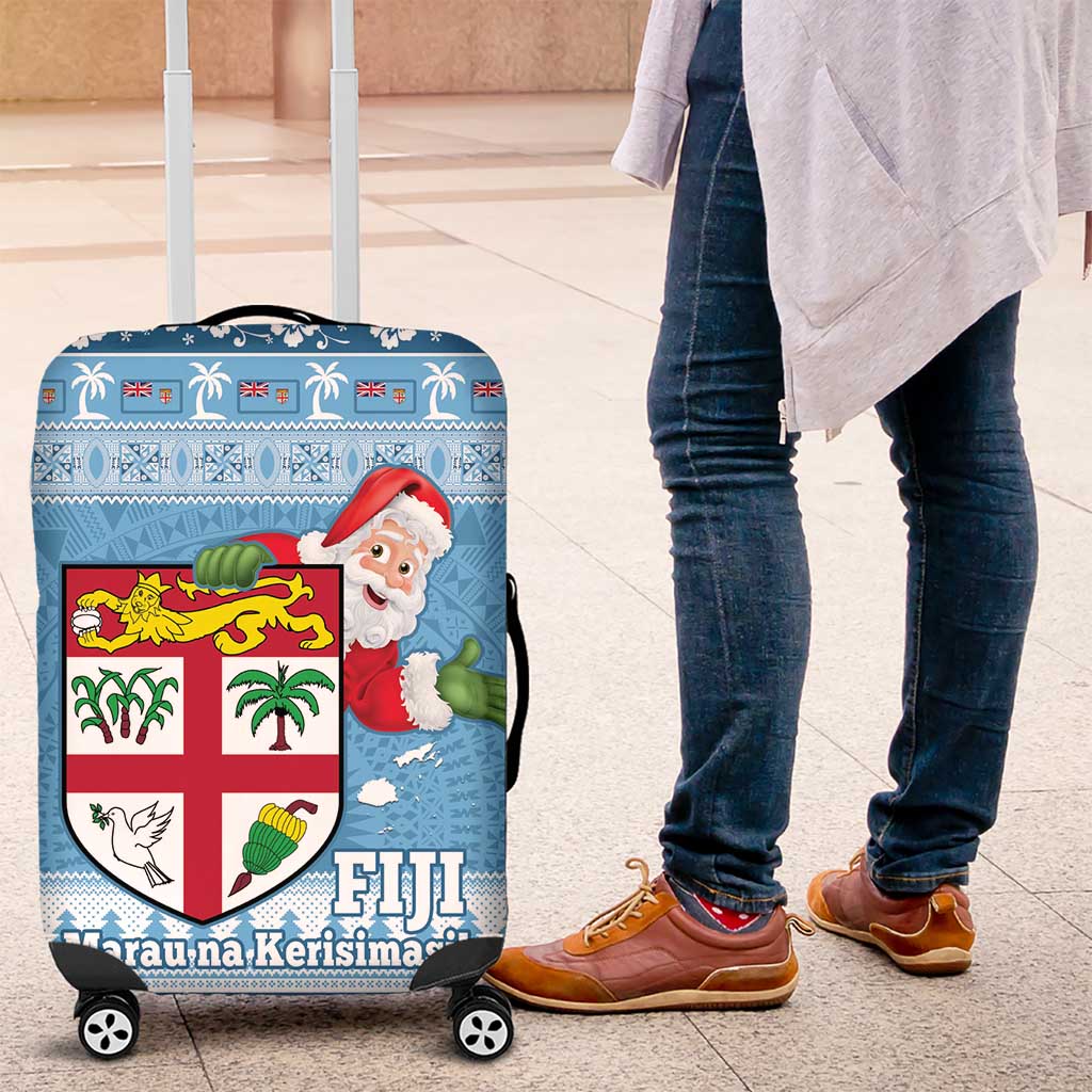 Fiji Christmas Luggage Cover Fijian Masi Marau na Kerisimasi! - Blue LT14 Blue - Polynesian Pride