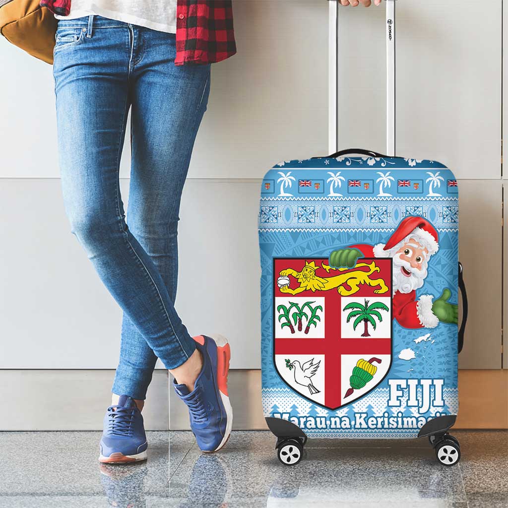 Fiji Christmas Luggage Cover Fijian Masi Marau na Kerisimasi! - Blue LT14 - Polynesian Pride