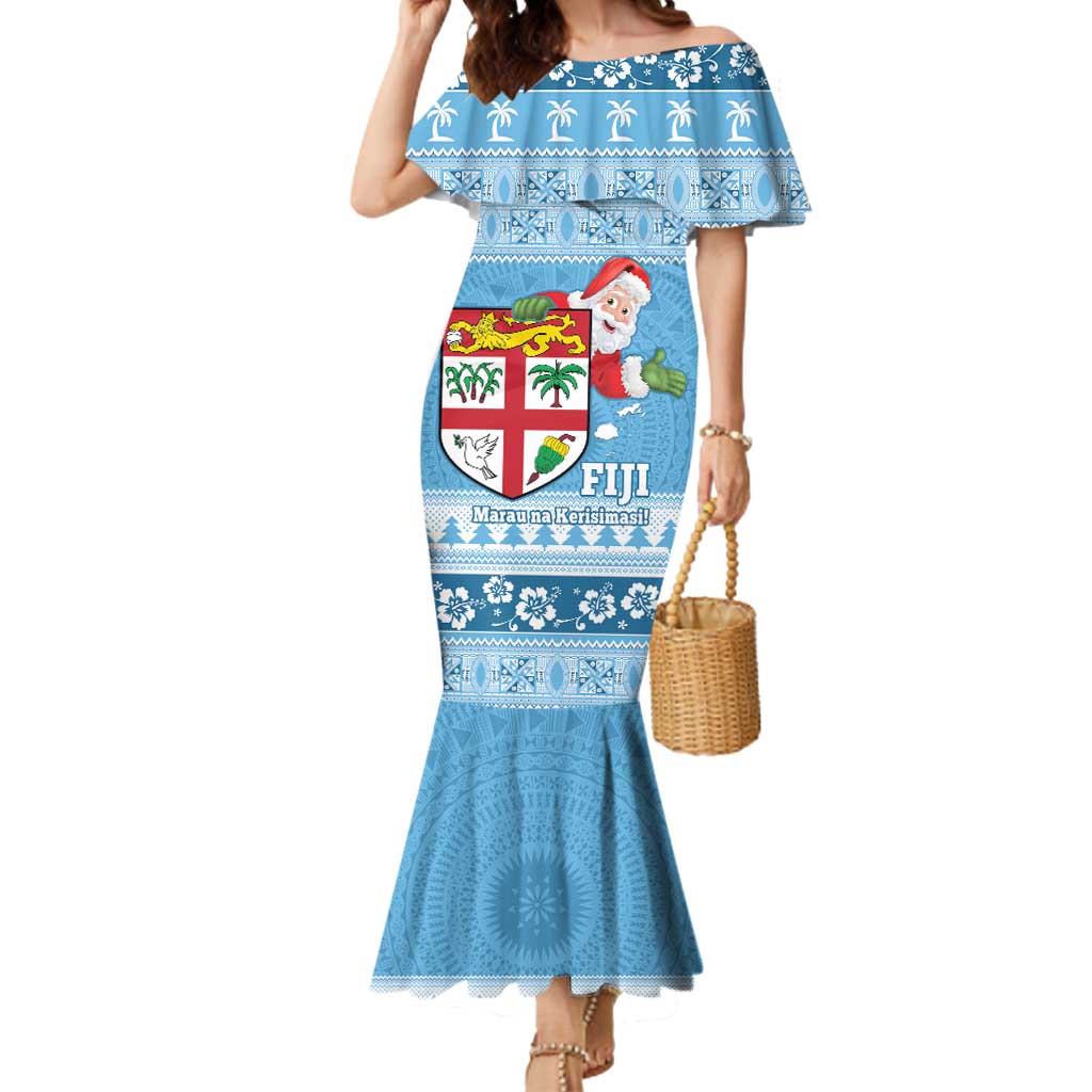 Fiji Christmas Mermaid Dress Fijian Masi Marau na Kerisimasi! - Blue LT14 Women Blue - Polynesian Pride