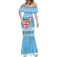 Fiji Christmas Mermaid Dress Fijian Masi Marau na Kerisimasi! - Blue LT14 - Polynesian Pride
