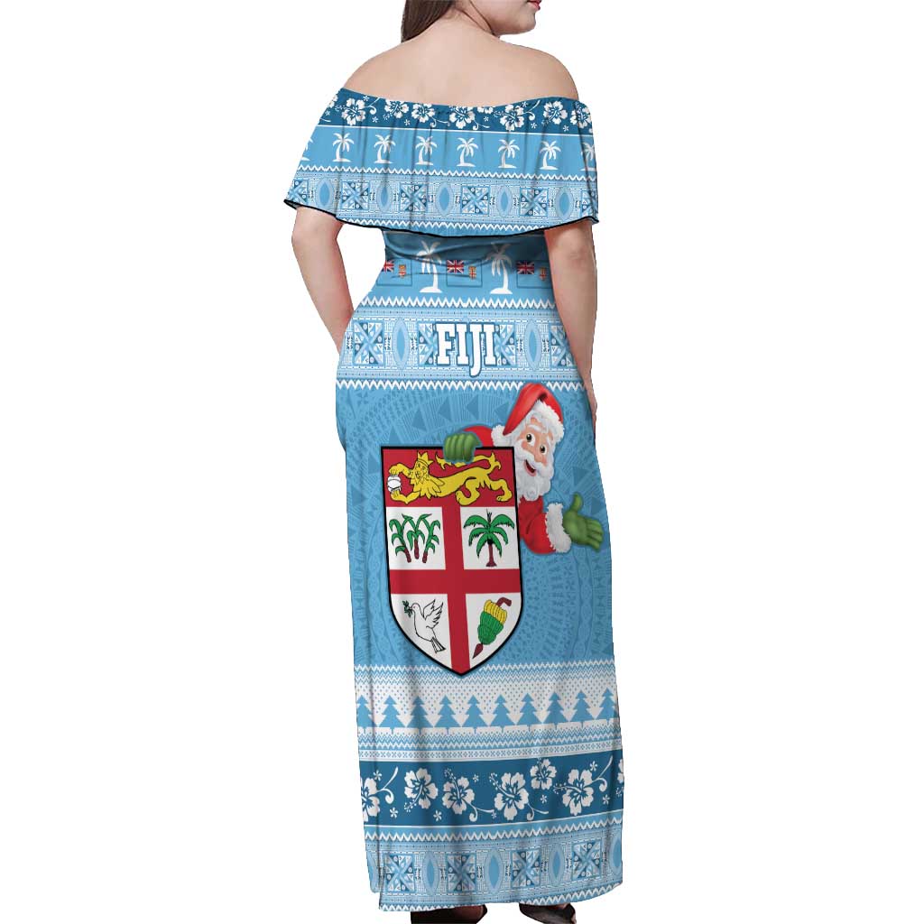 Fiji Christmas Off Shoulder Maxi Dress Fijian Masi Marau na Kerisimasi! - Blue LT14 - Polynesian Pride